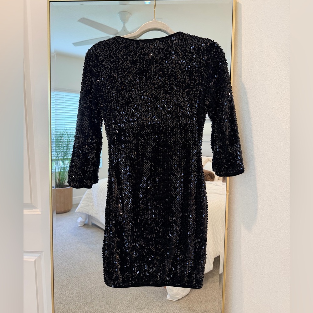 Forever 21 Black Sequin Mini Dress with Three-Quarter Sleeves